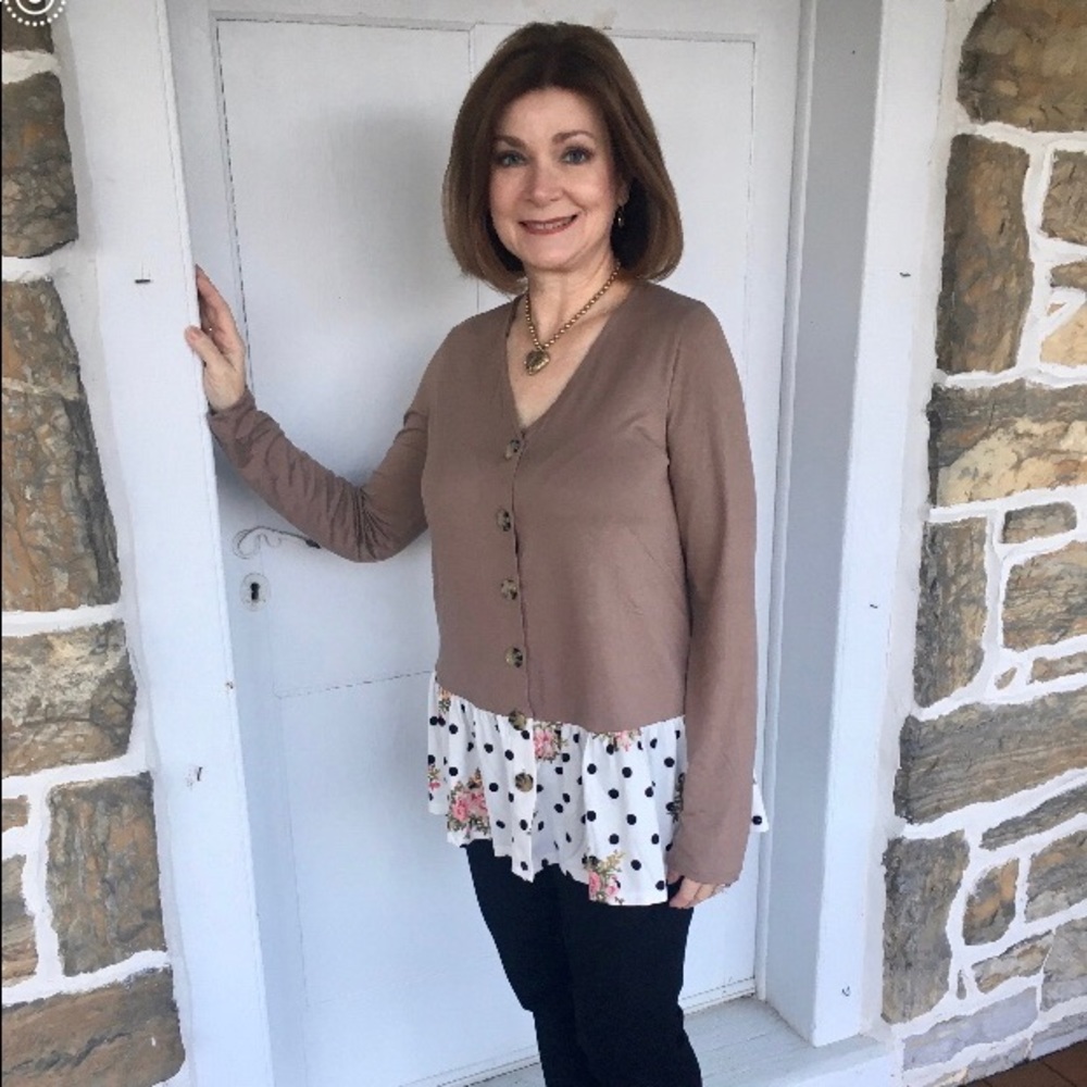 Polka Dot/Floral Ruffle Top - Picture 2 of 5